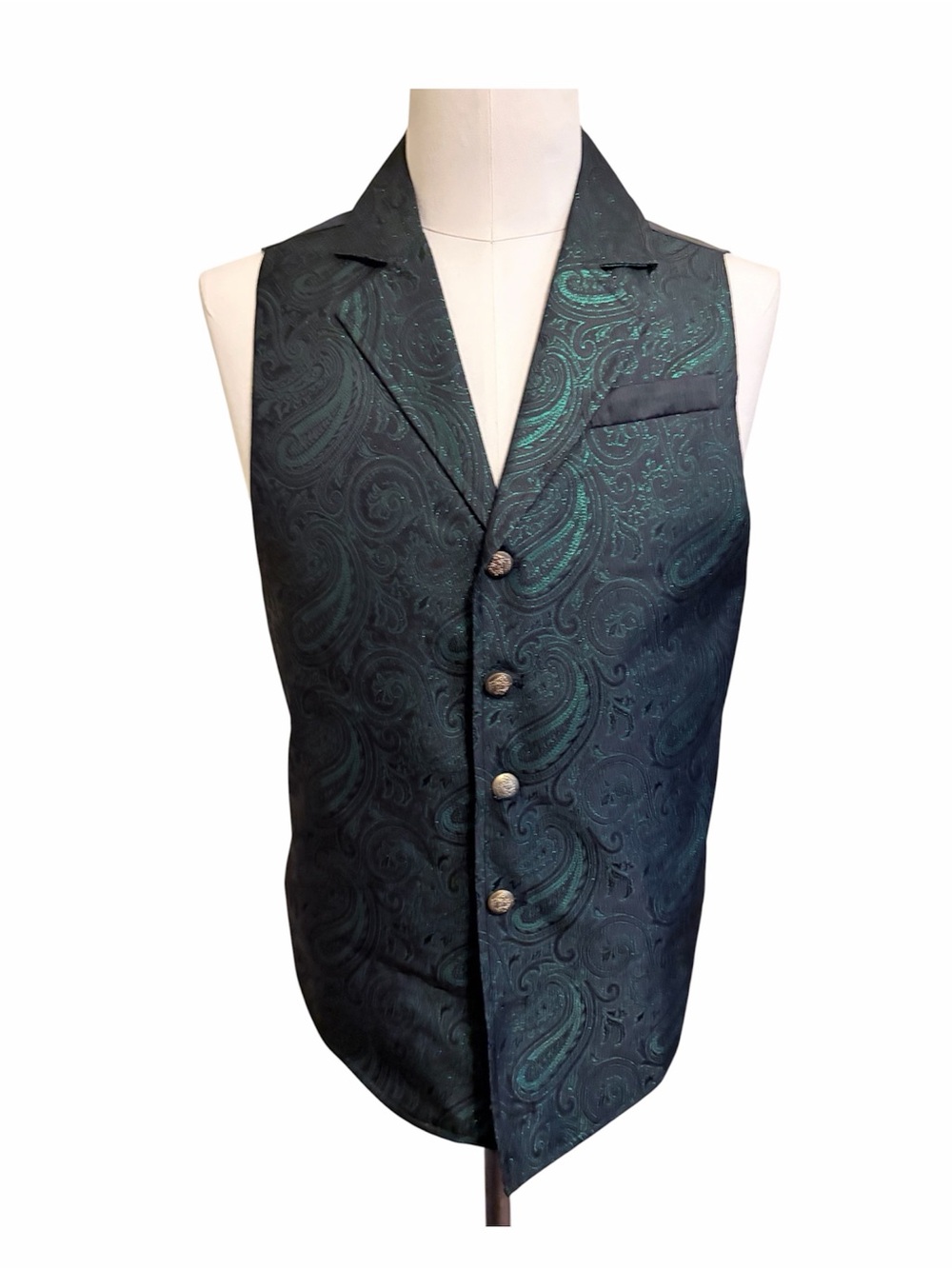Barry wang small Emerald Green & Black Paisley Brocade Suit Vest